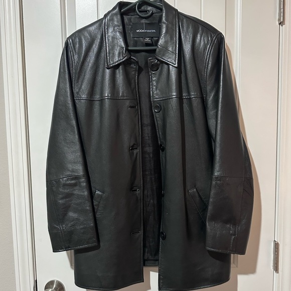 Moda International Black Leather Coat Medium - Picture 1 of 3
